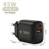 Ładowarka Sieciowa Tech-Protect NCA45W-GAN 2-Port PD45W QC3.0 Black + Kabel USB-C